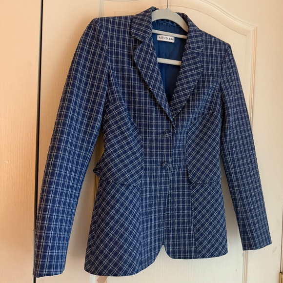 AUTHENTIC FLAWLESS Altuzarra Fenice blue gingham Seersucker Blazer Size 34 - Picture 14 of 16
